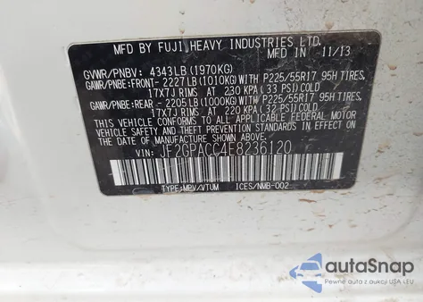 2014 Subaru Xv Crosstrek 2.0I Premium z USA, uszkodzony, nr VIN JF2GPACC4E8236120